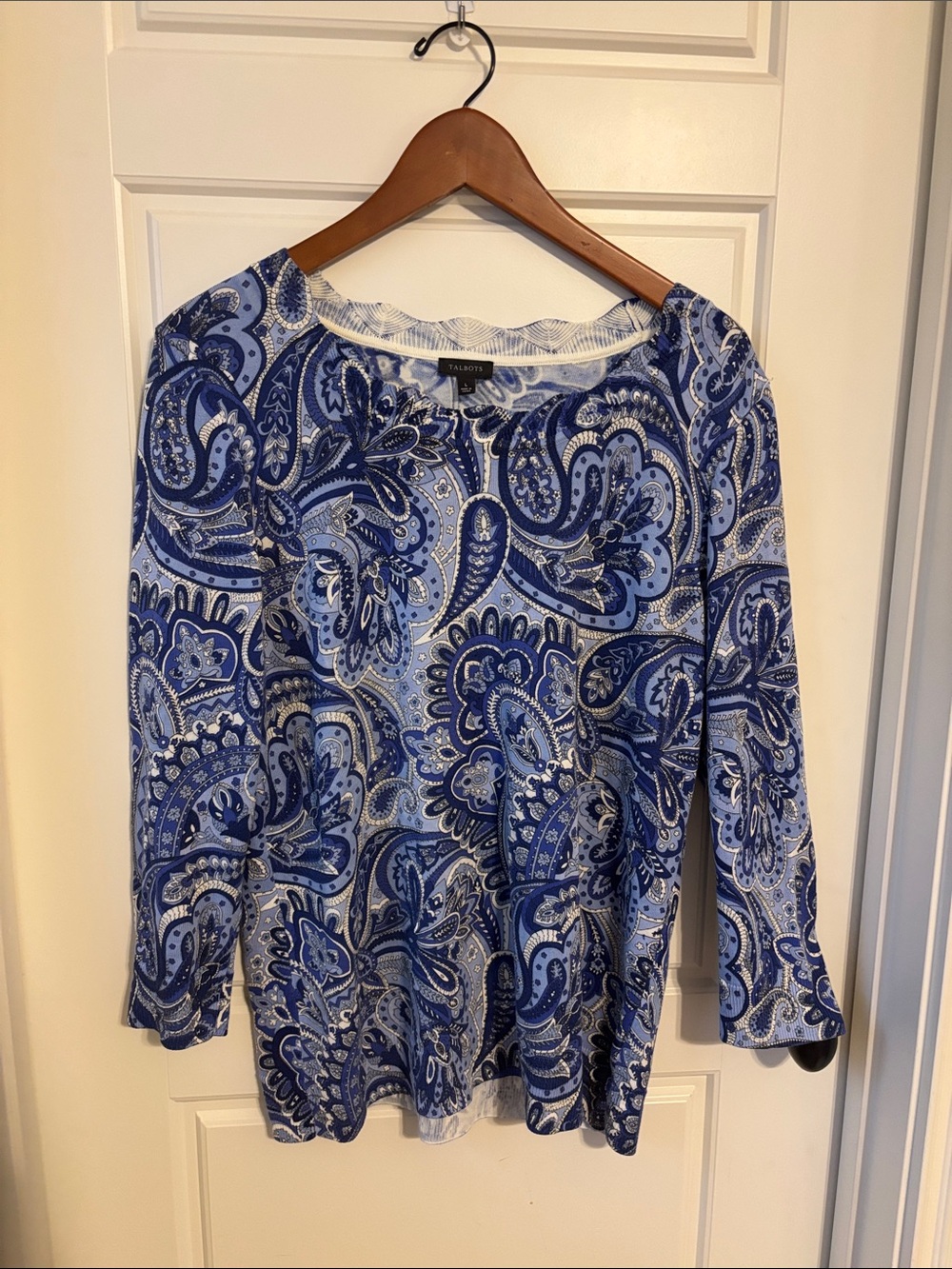 Talbots Blue Paisley-Print Long Sleeve Top
